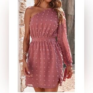 Pink Lily one shoulder Swiss dot dress